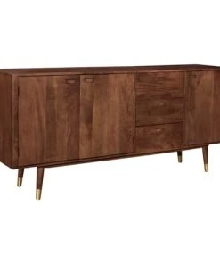 Rendez Vous Déco Buffet En Bois Massif 3 Portes 3 Tiroirs Et Détails Dorés -Boutique Belamp buffet en bois massif 3 portes 3 tiroirs et details dores 4