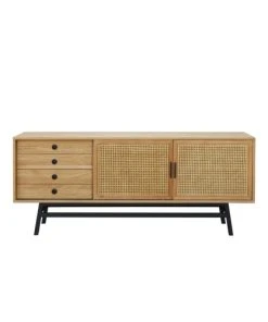 Robin Des Bois Buffet En Chêne Cannage Et Métal Noir Mat L 121 Cm