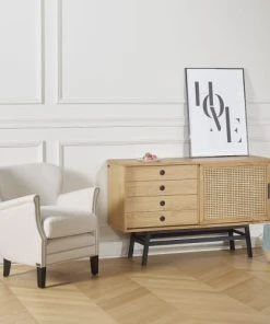 Robin Des Bois Buffet En Chêne Cannage Et Métal Noir Mat L 121 Cm -Boutique Belamp buffet en chene cannage et metal noir mat l 121 cm 3