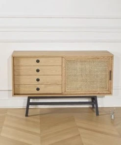 Robin Des Bois Buffet En Chêne Cannage Et Métal Noir Mat L 121 Cm -Boutique Belamp buffet en chene cannage et metal noir mat l 121 cm 4