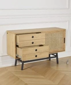 Robin Des Bois Buffet En Chêne Cannage Et Métal Noir Mat L 121 Cm -Boutique Belamp buffet en chene cannage et metal noir mat l 121 cm 5