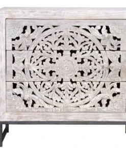 GINER Y COLOMER Buffet En Manguier Et Piètement En Métal Blanc Et Gris Vieilli