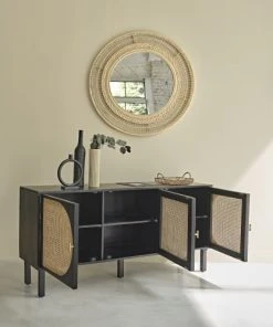 BOIS DESSUS BOIS DESSOUS Buffet En Manguier Massif Noir Et Cannage 160 Cm -Boutique Belamp buffet en manguier massif noir et cannage 160 cm 2