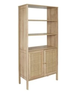 TOILINUX Buffet En Rotin Et Panneaux De Particules 2 Portes Et 3 étagères