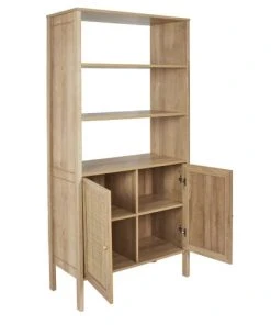 TOILINUX Buffet En Rotin Et Panneaux De Particules 2 Portes Et 3 étagères -Boutique Belamp buffet en rotin et panneaux de particules 2 portes et 3 etageres 4