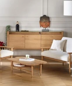 Robin Des Bois Buffet Enfilade 2 Portes 2 Tiroirs En Chêne Beige -Boutique Belamp buffet enfilade 2 portes 2 tiroirs en chene beige 3