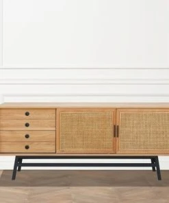 Robin Des Bois Buffet Enfilade Chêne Et Cannage Chêne Clair, Pieds Noir Mat -Boutique Belamp buffet enfilade chene et cannage chene clair pieds noir mat 2