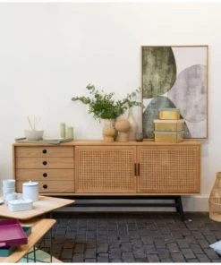 Robin Des Bois Buffet Enfilade Chêne Et Cannage Chêne Clair, Pieds Noir Mat -Boutique Belamp buffet enfilade chene et cannage chene clair pieds noir mat 4