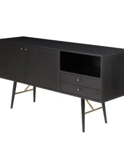 Zago Buffet Enfilade Chêne Plaqué Noir 2 Portes, 2 Tiroirs, 1 Niche -Boutique Belamp buffet enfilade chene plaque noir 2 portes 2 tiroirs 1 niche 2