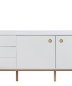 HELLIN Buffet Enfilade Nordique En Bois Blanc 3 Tiroirs 2 Portes L180