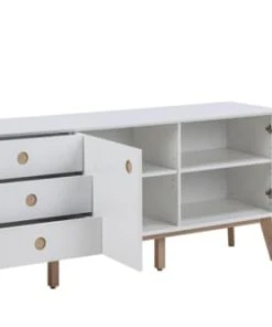 HELLIN Buffet Enfilade Nordique En Bois Blanc 3 Tiroirs 2 Portes L180 -Boutique Belamp buffet enfilade nordique en bois blanc 3 tiroirs 2 portes l180 4