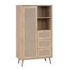 CALICOSY Buffet Haut 1 Porte, 3 Tiroirs Et 2 Compartiments - H141 Cm - Beige