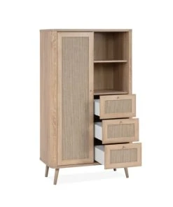 CALICOSY Buffet Haut 1 Porte, 3 Tiroirs Et 2 Compartiments - H141 Cm - Beige -Boutique Belamp buffet haut 1 porte 3 tiroirs et 2 compartiments h141 cm beige 4