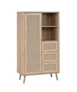 CALICOSY Buffet Haut 1 Porte, 3 Tiroirs Et 2 Compartiments - H141 Cm - Beige -Boutique Belamp buffet haut 1 porte 3 tiroirs et 2 compartiments h141 cm beige 5
