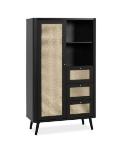 CALICOSY Buffet Haut 1 Porte, 3 Tiroirs Et 2 Compartiments - H141 Cm - Noir -Boutique Belamp buffet haut 1 porte 3 tiroirs et 2 compartiments h141 cm noir 4
