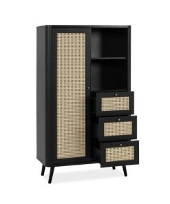 CALICOSY Buffet Haut 1 Porte, 3 Tiroirs Et 2 Compartiments - H141 Cm - Noir -Boutique Belamp buffet haut 1 porte 3 tiroirs et 2 compartiments h141 cm noir 5