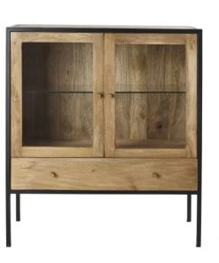 Maisons Du Monde Buffet Haut 2 Portes 1 Tiroir En Manguier Massif Et Verre Trempé