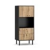 CALICOSY Buffet Haut 2 Portes 2 Tiroirs L57 X H135 Cm - Décor Chêne Et Noir