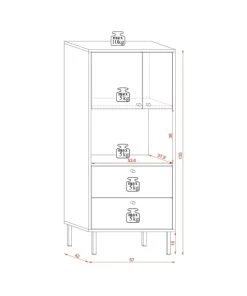CALICOSY Buffet Haut 2 Portes 2 Tiroirs L57 X H135 Cm - Décor Chêne Et Noir -Boutique Belamp buffet haut 2 portes 2 tiroirs l57 x h135 cm decor chene et noir 4