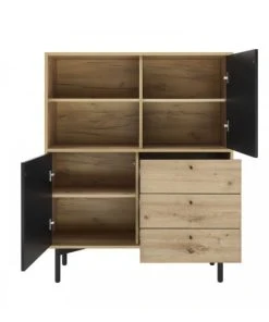 Petits Meubles Buffet Haut 2 Portes 3 Tiroirs Naturel Et Noir 5 Petits Meubles Buffet Haut 2 Portes 3 Tiroirs Naturel Et Noir -Boutique Belamp buffet haut 2 portes 3 tiroirs naturel et noir 2