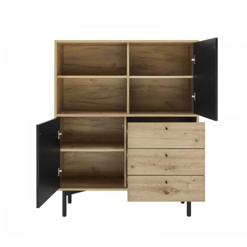 Petits Meubles Buffet Haut 2 Portes 3 Tiroirs Naturel Et Noir 3 Petits Meubles Buffet Haut 2 Portes 3 Tiroirs Naturel Et Noir – Image 3