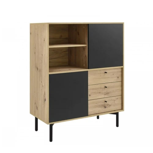 Petits Meubles Buffet Haut 2 Portes 3 Tiroirs Naturel Et Noir 1 Petits Meubles Buffet Haut 2 Portes 3 Tiroirs Naturel Et Noir