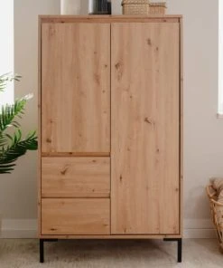 HOMIFAB Buffet Haut 2 Portes Effet Chêne 81 Cm -Boutique Belamp buffet haut 2 portes effet chene 81 cm 1