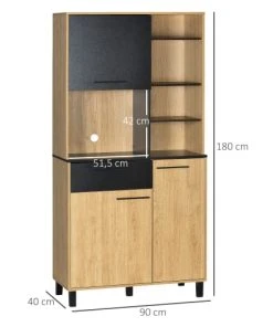 HOMCOM Buffet Haut 3 Portes Tiroir 5 Niches Bicolore Aspect Bois Clair Noir -Boutique Belamp buffet haut 3 portes tiroir 5 niches bicolore aspect bois clair noir 2