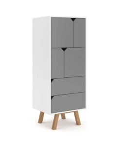 CALICOSY Buffet Haut 4 Portes 2 Tiroirs L57 Cm - Blanc -Boutique Belamp buffet haut 4 portes 2 tiroirs l57 cm gris tokio