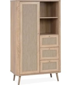 HOMIFAB Buffet Haut Cannage Et Effet Bois Naturel 81 Cm