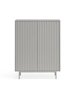TEULAT Buffet Haut En Bois 2 Portes 2 Tiroirs Gris Clair
