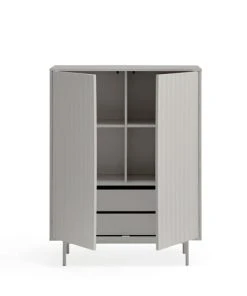 TEULAT Buffet Haut En Bois 2 Portes 2 Tiroirs Gris Clair -Boutique Belamp buffet haut en bois 2 portes 2 tiroirs gris clair 3
