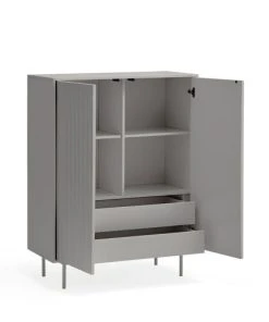 TEULAT Buffet Haut En Bois 2 Portes 2 Tiroirs Gris Clair -Boutique Belamp buffet haut en bois 2 portes 2 tiroirs gris clair 4