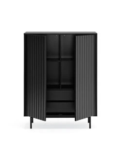 TEULAT Buffet Haut En Bois 2 Portes 2 Tiroirs Noir -Boutique Belamp buffet haut en bois 2 portes 2 tiroirs noir 2