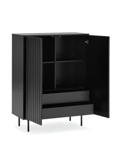 TEULAT Buffet Haut En Bois 2 Portes 2 Tiroirs Noir -Boutique Belamp buffet haut en bois 2 portes 2 tiroirs noir 4
