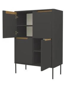 Tenzo Buffet Haut En Bois 4 Portes H128cm Gris Anthracite -Boutique Belamp buffet haut en bois 4 portes h128cm gris anthracite 2