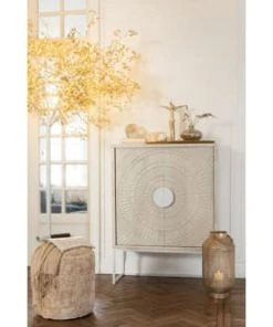 HELLIN Buffet Haut En Manguier Beige/or -Boutique Belamp buffet haut en manguier beige or 2