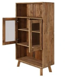Grenier Alpin Buffet Haut En Pin Recyclé 2 Portes Vitrées Et 2 Niches -Boutique Belamp buffet haut en pin recycle 2 portes vitrees et 2 niches 4