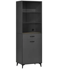 HOMCOM Buffet Haut Industriel Porte étagère Tiroir 3 Niches Gris