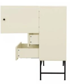 Meubles & Design Buffet Haut Moderne En Bois Et Métal 3 Placards 2 Tiroirs Beige -Boutique Belamp buffet haut moderne en bois et metal 3 placards 2 tiroirs beige 2