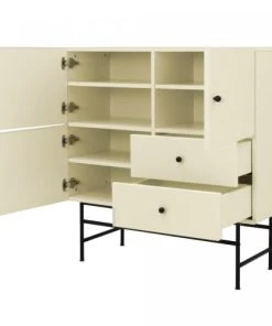 Meubles & Design Buffet Haut Moderne En Bois Et Métal 3 Placards 2 Tiroirs Beige -Boutique Belamp buffet haut moderne en bois et metal 3 placards 2 tiroirs beige 3