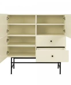 Meubles & Design Buffet Haut Moderne En Bois Et Métal 3 Placards 2 Tiroirs Beige -Boutique Belamp buffet haut moderne en bois et metal 3 placards 2 tiroirs beige 4