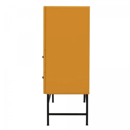 Meubles & Design Buffet Haut Moderne En Bois Et Métal 3 Placards 2 Tiroirs Moutarde 3 Meubles & Design Buffet Haut Moderne En Bois Et Métal 3 Placards 2 Tiroirs Moutarde – Image 3