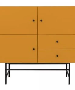 Meubles & Design Buffet Haut Moderne En Bois Et Métal 3 Placards 2 Tiroirs Moutarde