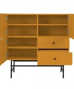 Meubles & Design Buffet Haut Moderne En Bois Et Métal 3 Placards 2 Tiroirs Moutarde 10 Meubles & Design Buffet Haut Moderne En Bois Et Métal 3 Placards 2 Tiroirs Moutarde -Boutique Belamp buffet haut moderne en bois et metal 3 placards 2 tiroirs moutarde 4