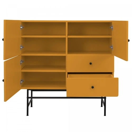 Meubles & Design Buffet Haut Moderne En Bois Et Métal 3 Placards 2 Tiroirs Moutarde 5 Meubles & Design Buffet Haut Moderne En Bois Et Métal 3 Placards 2 Tiroirs Moutarde – Image 5