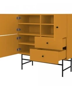 Meubles & Design Buffet Haut Moderne En Bois Et Métal 3 Placards 2 Tiroirs Moutarde 11 Meubles & Design Buffet Haut Moderne En Bois Et Métal 3 Placards 2 Tiroirs Moutarde -Boutique Belamp buffet haut moderne en bois et metal 3 placards 2 tiroirs moutarde 5