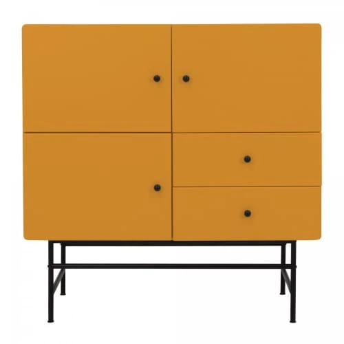 Meubles & Design Buffet Haut Moderne En Bois Et Métal 3 Placards 2 Tiroirs Moutarde 1 Meubles & Design Buffet Haut Moderne En Bois Et Métal 3 Placards 2 Tiroirs Moutarde