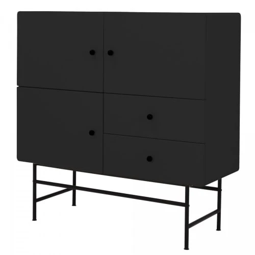 Meubles & Design Buffet Haut Moderne En Bois Et Métal 3 Placards 2 Tiroirs Noir 2 Meubles & Design Buffet Haut Moderne En Bois Et Métal 3 Placards 2 Tiroirs Noir – Image 2