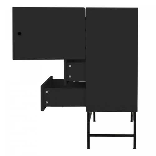 Meubles & Design Buffet Haut Moderne En Bois Et Métal 3 Placards 2 Tiroirs Noir 3 Meubles & Design Buffet Haut Moderne En Bois Et Métal 3 Placards 2 Tiroirs Noir – Image 3